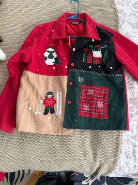 Festive Patchwork Holiday Shirt Jacket - Red & Green